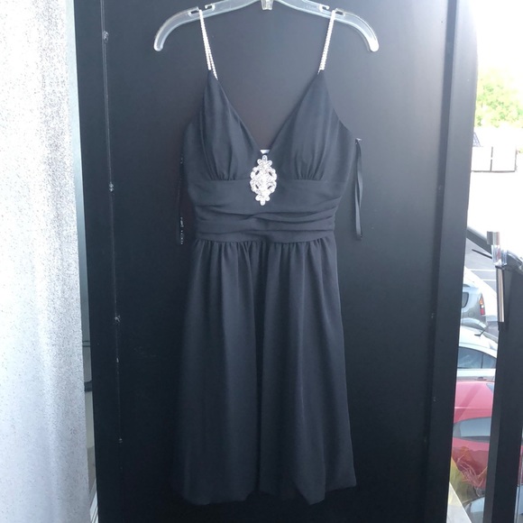 NWT Black Dress w Rhinestone Straps - Picture 2 of 9